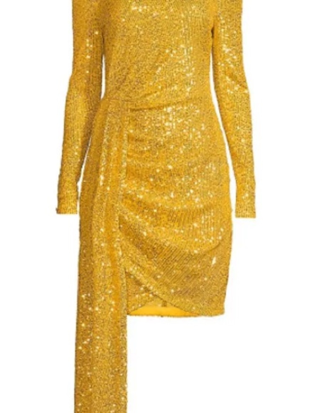 ONE33 SOCIAL Gold Sequin Long-Sleeve Draped Mini Dress